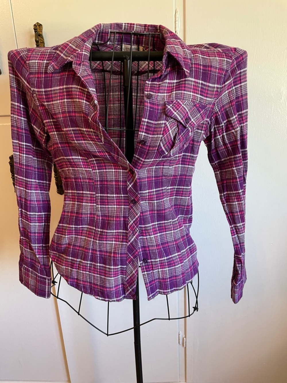 anchor blue Purple & Pink Plaid Button-Up Shirt